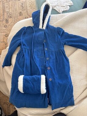 Girls' Hooded Royal Blue Corduroy Coat with Faux-Sherpa Trim (VINTAGE)